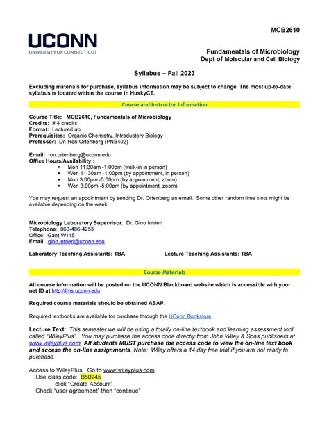 2610 Syllabus Fall 2023 MCB Fundamentals Of Microbiology Dept Of