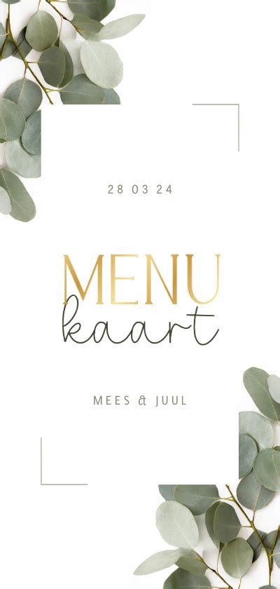 Menukaart Met Goud Eucalyptus En Kader Stijlvol Kaartje Go