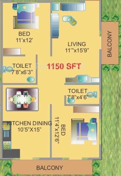 1150 Sq Ft 2 Bhk Floor Plan Image Universal Builders Sai Krishna