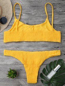 60 OFF 2021 Smocked Bikini Top And Bottoms In YELLOW ZAFUL