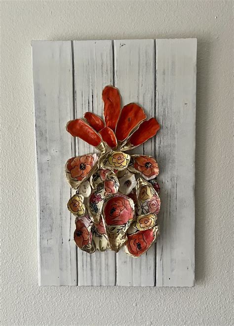 Oyster Shell Pineapple Coastal Pineapple Art Oyster Shell Art