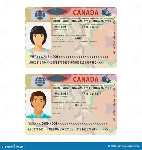 Vector Canada International Passport Visa Sticker Template In Flat