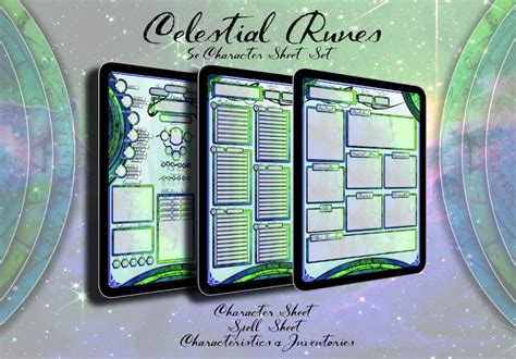 Dnd 5e Character Sheet Set Celestial Runes Lifespring Optimized For