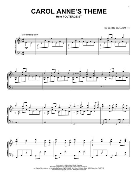 Carol Anne S Theme From Poltergeist Sheet Music Jerry Goldsmith