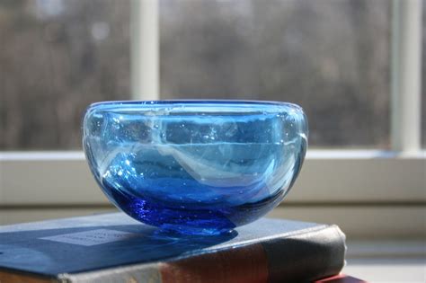 Hand Blown Glass Bowl Small Bowl Aquamarine Blue Handblown Etsy