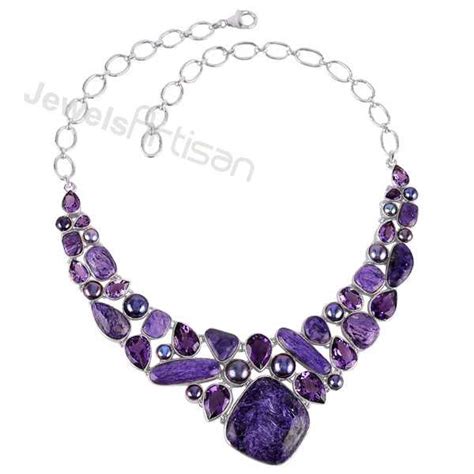 925 Sterling Silver Necklace Charoite Necklace Amethyst Necklace