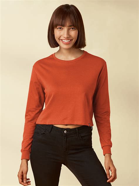 Buy Solids Terracotta Ornage Oversized Crop Top Online