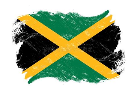 Jamaica Flag On Distressed Grunge White Stroke Brush Background Stock