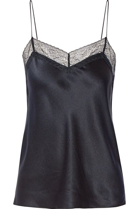 Vince Lace Trimmed Silk Satin Camisole In Blue Lyst