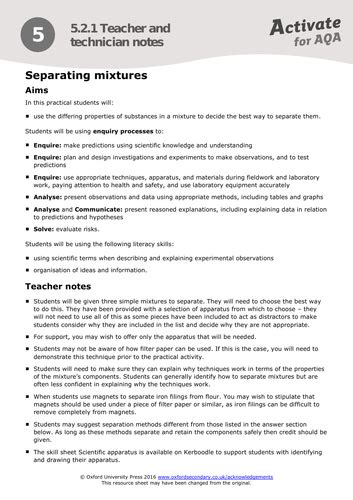 Pure Substances And Mixtures Aqa Activate Matter Unit Lesson 5 2 1 Non