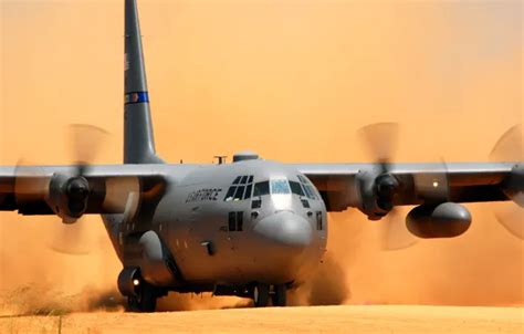 Wallpaper the plane, dust, landing, Lockheed C-130 Hercules for mobile ...