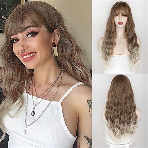 Merisihair Peluca Larga Y Ondulada Con Flequillo Para Mujer Co