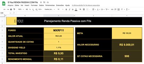 Planilha Planejamento Renda Passiva FIIs Ei You É você mesmo