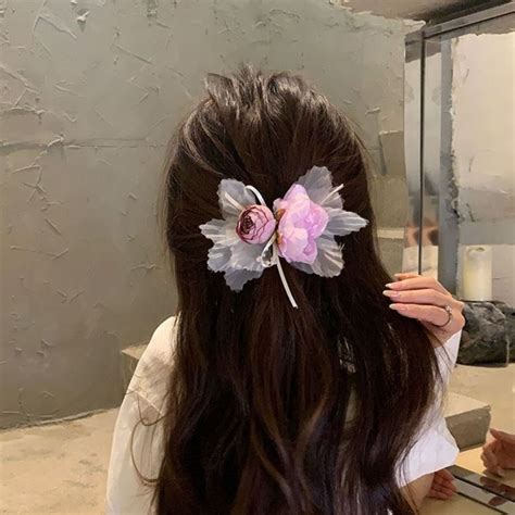 Korean Style Sweet Hair Catches Mesh Hair Crab Clip Flower Hair Claw