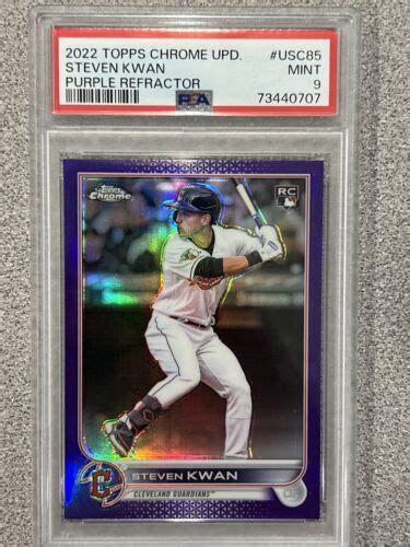 2022 Topps Chrome Update Steven Kwan RC USC85 Purple Refractor PSA 9