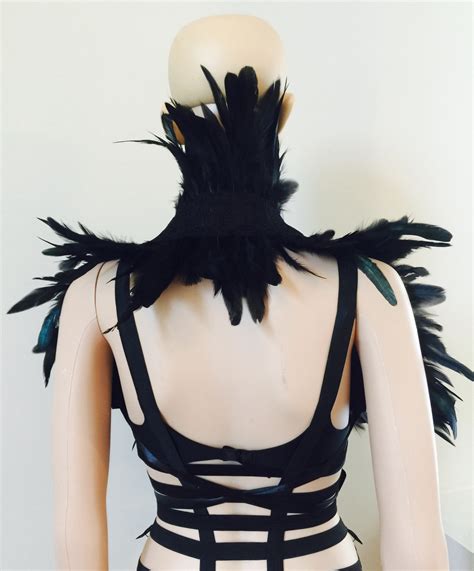 Black FEATHER Shrug With Collar Unisex Feather Shoulder Wrap Etsy