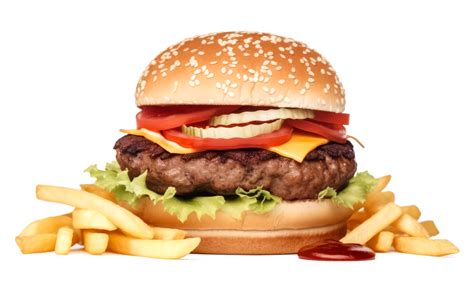 Delicious Burger With French Fries On A Transparent Background