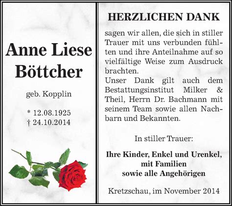 Traueranzeigen Von Anne Liese B Ttcher Abschied Nehmen De