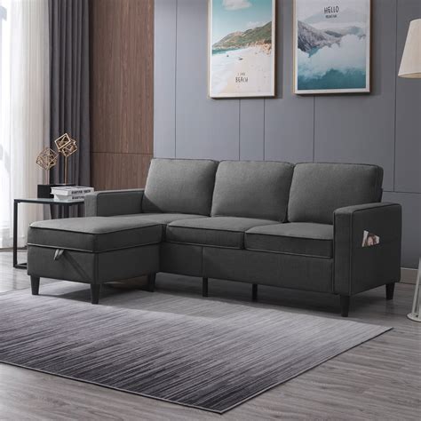 Mjkone L-Shaped Corner Sofa with Storage Ottoman, Suitable for Small Spaces, Dark Gray - Walmart.com