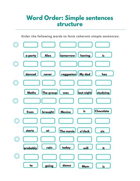 Sentence Word Order Worksheets Intermediate Pdf