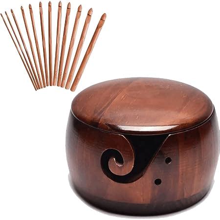 Amazon Fntmno Bamboo Yarn Bowl With Removable Lid Wooden Yarn