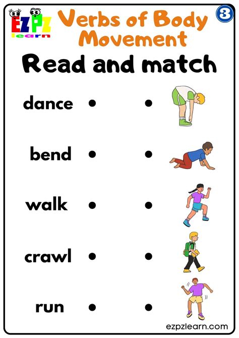 Group 3 Verbs Of Body Movement Read And Match Worksheet Free PDF