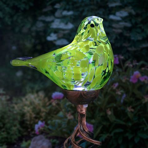 Exhart Solar Hand Blown Glass Bird Garden Stake In Yellow By