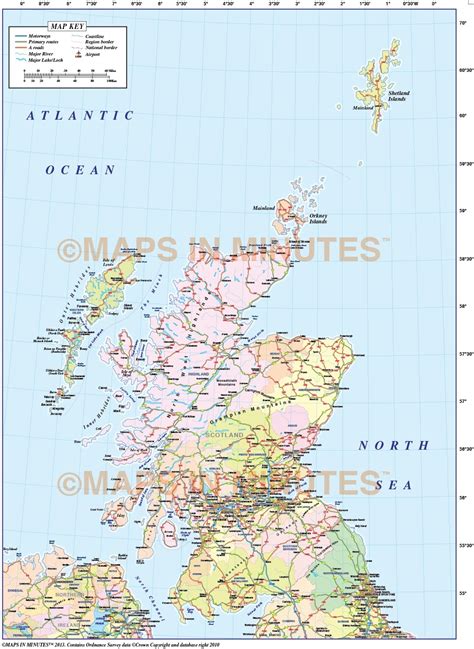 M Scale Scotland Regions With Roads Map Including The Northern Isles