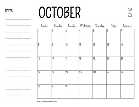 October Printable Calendar A Printable Calendar