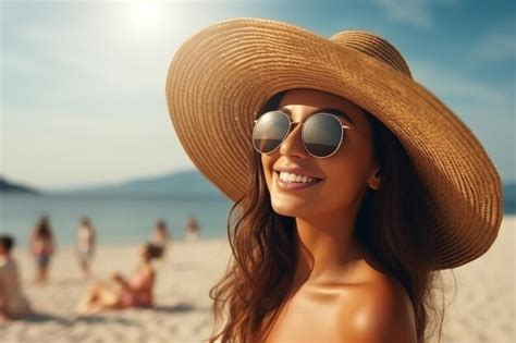 Premium Photo Closeup Portrait Beautiful Woman In Straw Hat In The