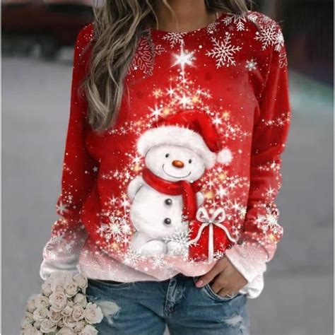 Pull Noël Femme Manches Longues Col Rond Rigolo Noel Pull Christmas