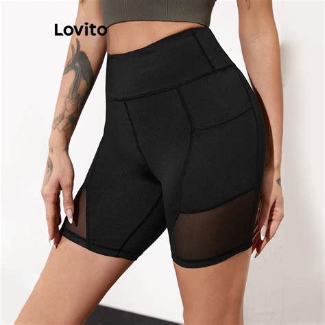 Lovito Shorts Esportivos Femininos De Malha Lisa E Contrastante