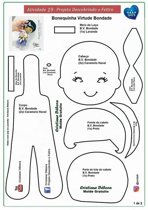 Boneca De Feltro Negra Para Imprimir Feltro E Moldes Para Artesanato