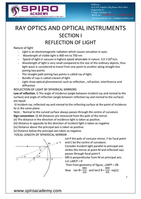 Ray Optics Ray Optics And Optical Instrument 1 RAY OPTICS AND