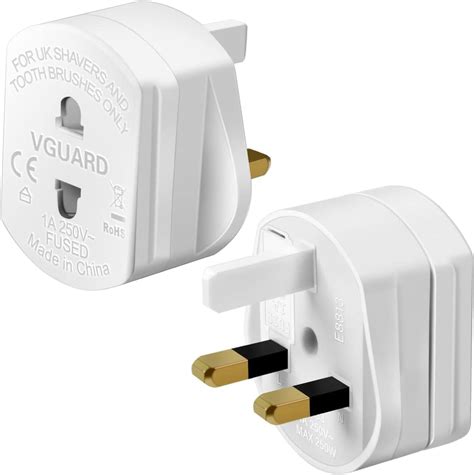 VGUARD UK Travel Adapter, UK England 2 Pin to 3 Pin 1A Fuse Electric ...