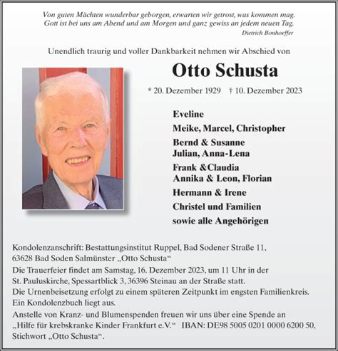 Traueranzeigen Von Otto Schusta Trauer36 De