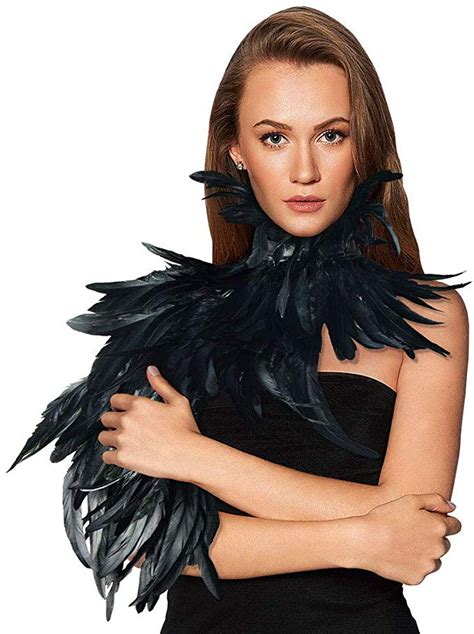 Homelex Gothic Black Natural Feather Cape Shawl With Choker Collar Feather Cape Choker Collar