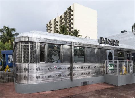 Facade Of Vintage Fast Food Restaurant The Diner In Miami Usa