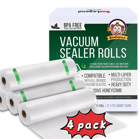 4 Rolls 11 X 25 Vacuum Sealer Bags For Freezer Food Saver Vacuum