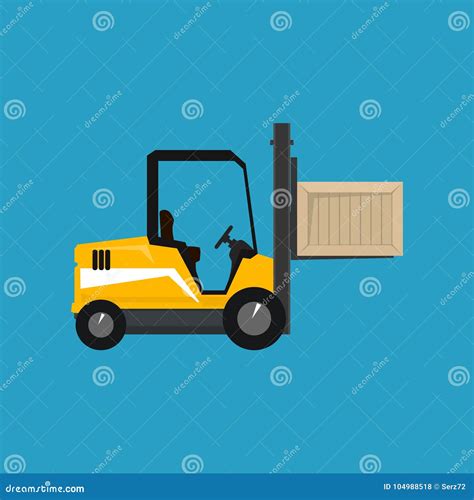 Yellow Vehicle Forklift Picks Up A Box Stock Vector Illustration Of