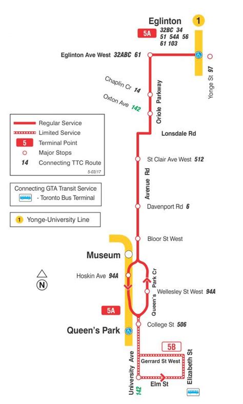 TTC 5 Avenue Rd bus route Toronto map - Map of TTC 5 Avenue Rd bus ...