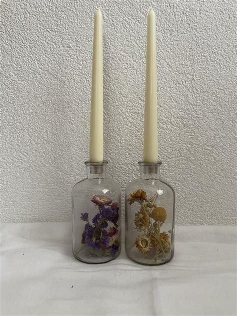 Droogbloemen In Glas Met Kaarsenhouder Kaars Glazenpot Met