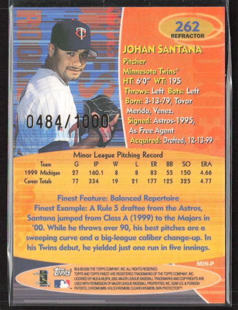 Topps Finest Johan Santana Refractor Rc Ebay