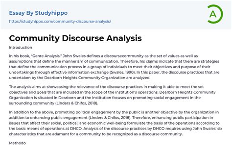 Community Discourse Analysis Essay Example