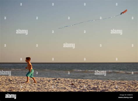 Niño volando una cometa en la playa Sarasota Florida Estados Unidos