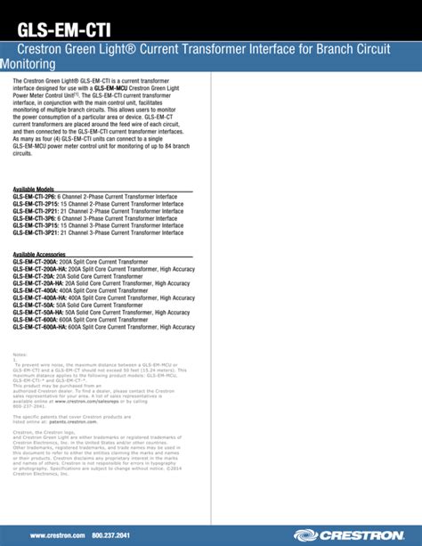 Spec Sheet Gls Em Cti Crestron Green Light® Current