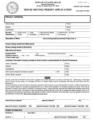 Fillable Online House Moving Permit Application Atlantic Beach Fax