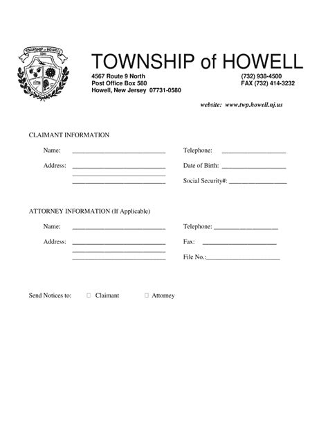 Fillable Online Twp Howell Nj Sample Notice Of Tort Claim Form