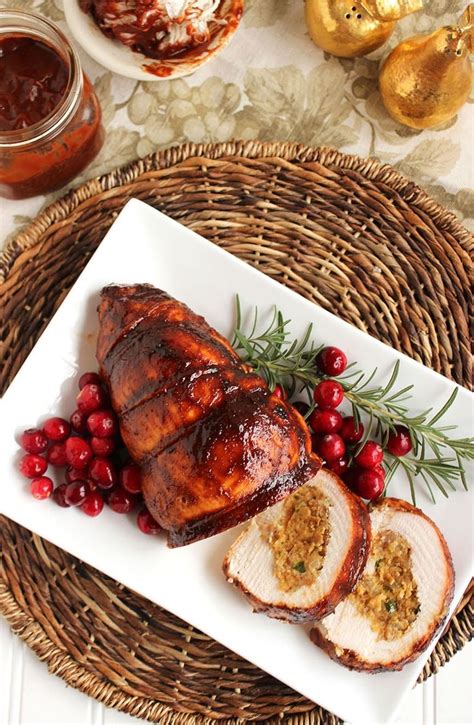 Spicy Cornbread Sausage Stuffed Turkey Roulade With Cranberry Barbecue