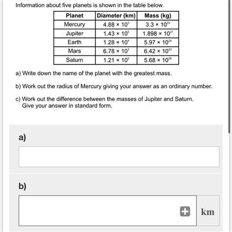 SOLVED: 'please help! last question on my hw! Information about five planets is shown in the ...